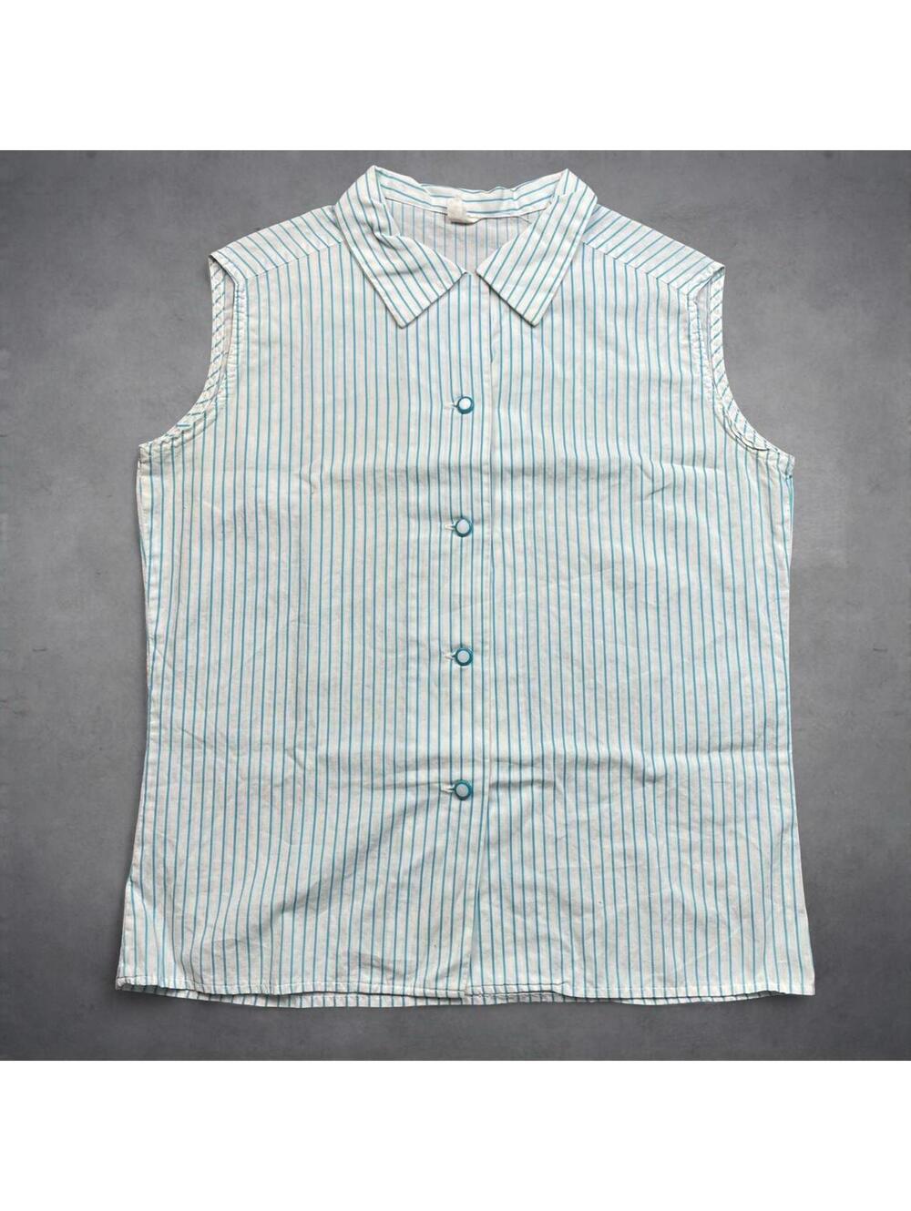 Sleeveless Striped Button-Front Blouse in Light Blue and White